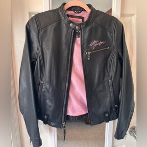 EUC🖤Harley Davidson Pink Label Collection Leather Jacket Size Small Black/Pink